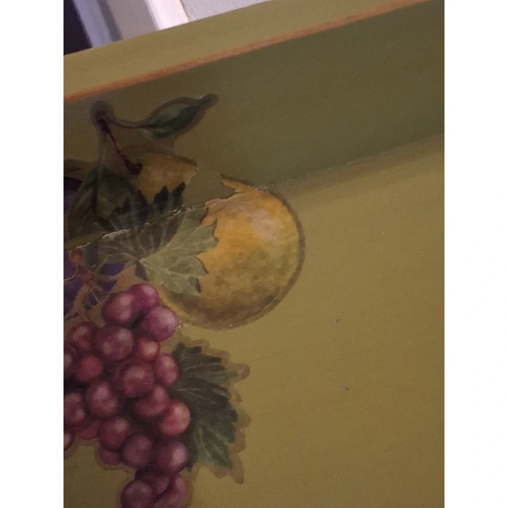 Wooden Serving Display‎ Tray Green With Fruit Motif. 18